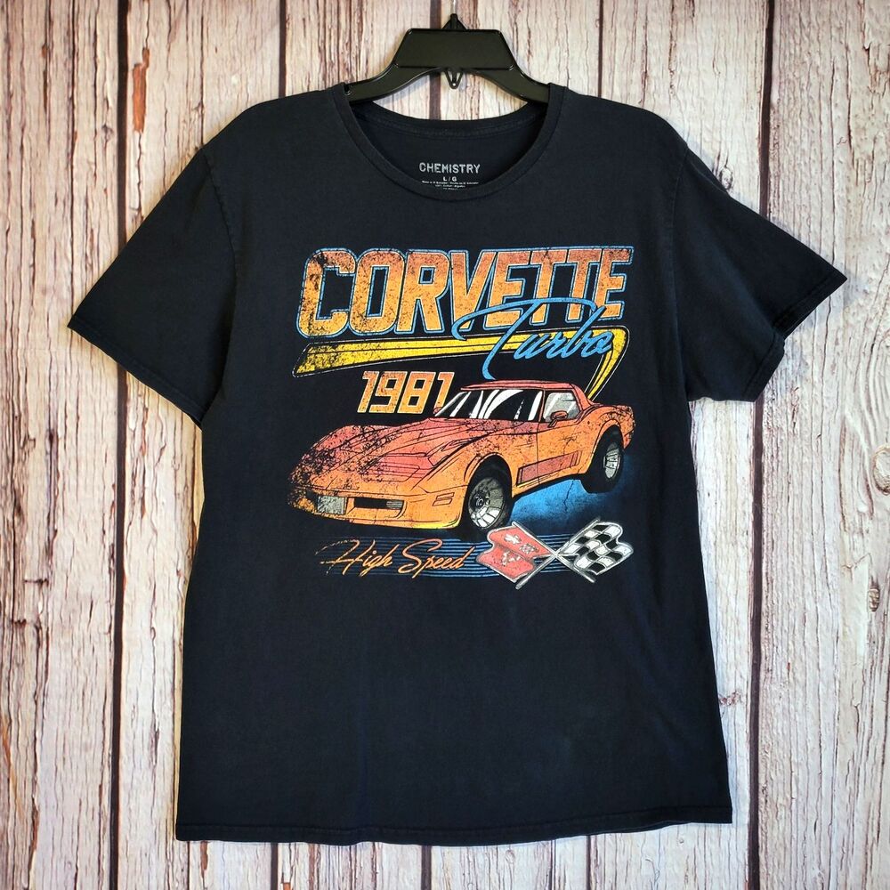 1981 Corvette Turbo T-Shirt Graphic Racing Checkered Flag Mens Large Chemistry